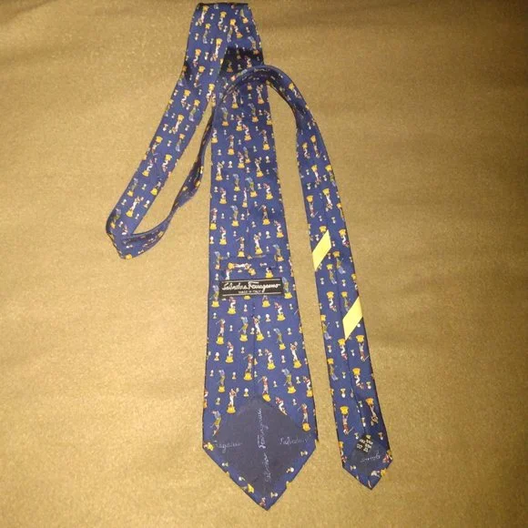 ❤️NWOT SALVATORE FERRAGAMO Navy Golf Theme Silk Necktie Tie